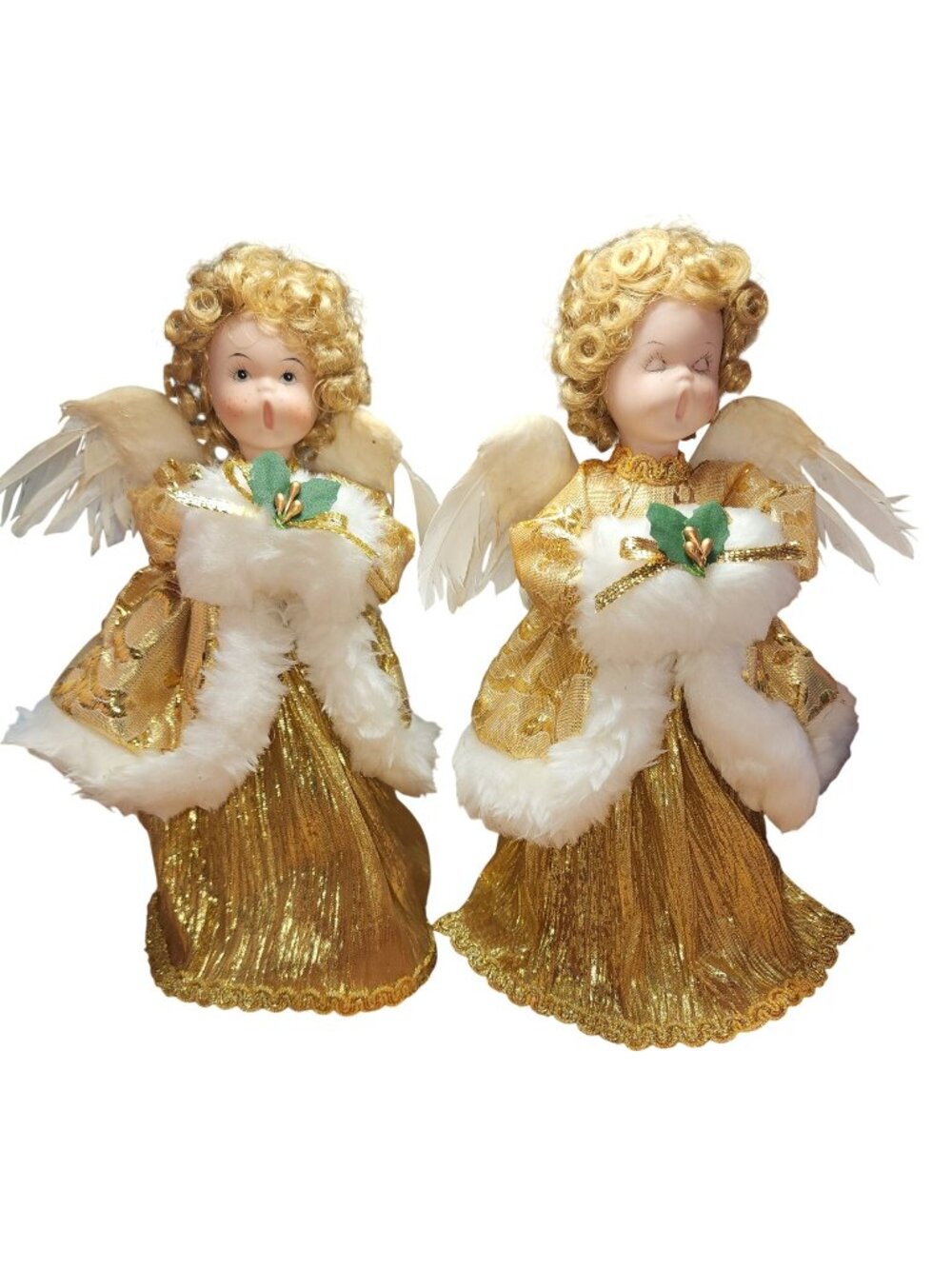 Lot of 2 Vintage Walmart Singing Angel Christmas Tree Toppers Curly Hair READ